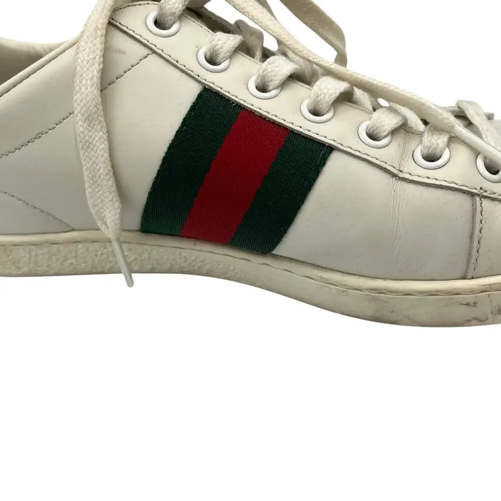 Gucci Sneakers Shoes Ace Web Stripe Leather Low Top White Red Green Size 38 / 8